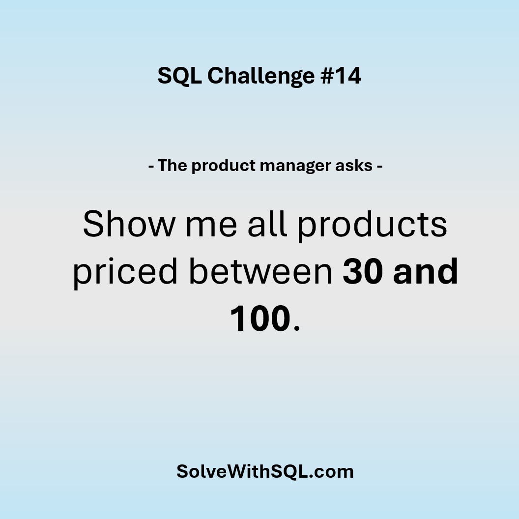 SQL Beginner Challenge 14: Filter Ranges with BETWEEN – SolveWithSQL